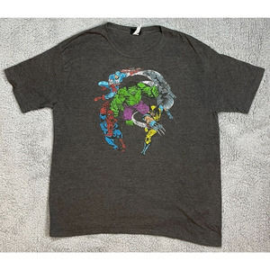 Marvel Heroes Hulk Spiderman Wolverine Grey Mens T-Shirt Size XL Vintage Style